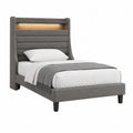 Gray Upholstered Platform Bed with Wood Accent Headboard