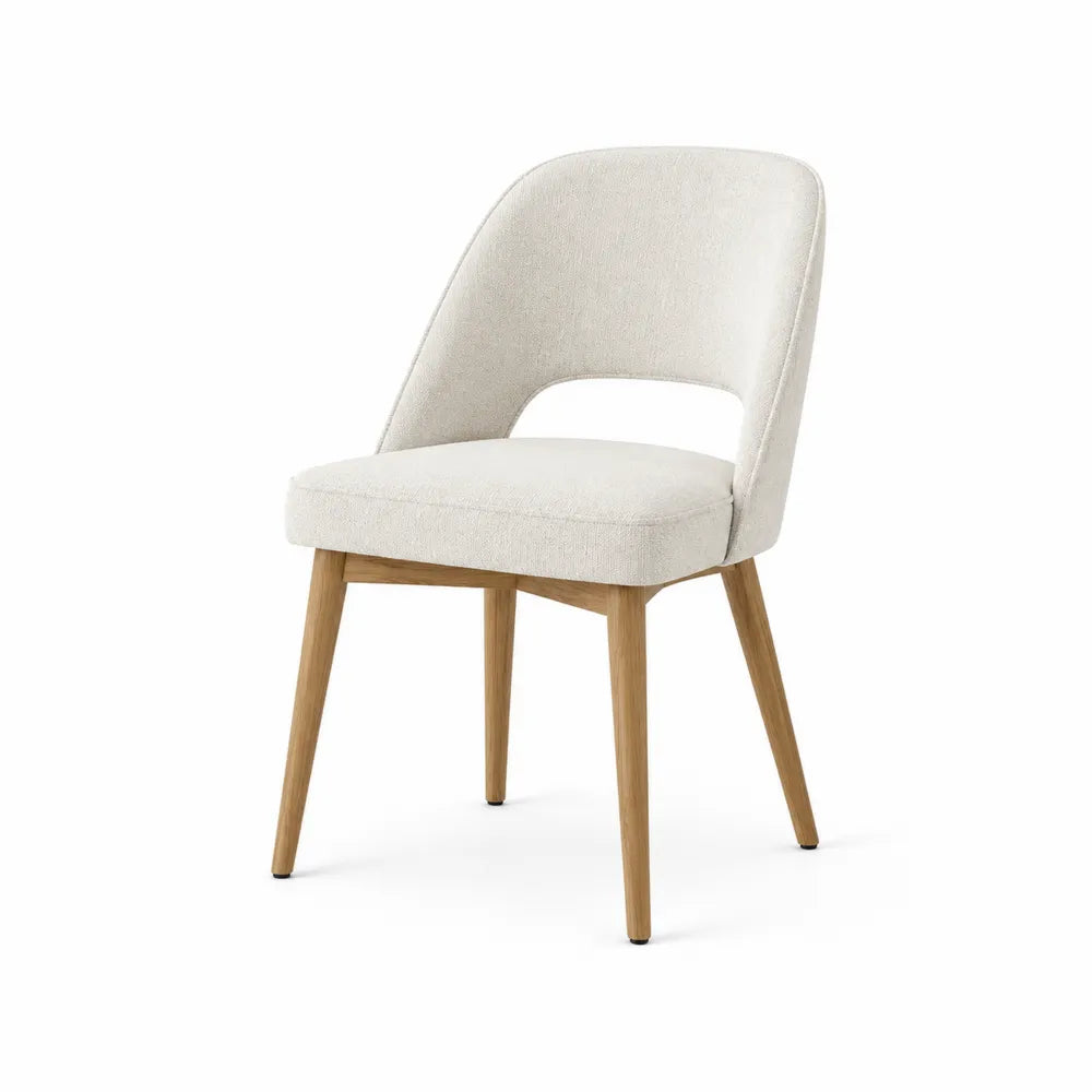Beige Upholstered Dining Chair with Wood Legs
