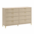 Wood 8-Drawer Dresser with Metal Handles Beige 140cm x 45cm x 85cm