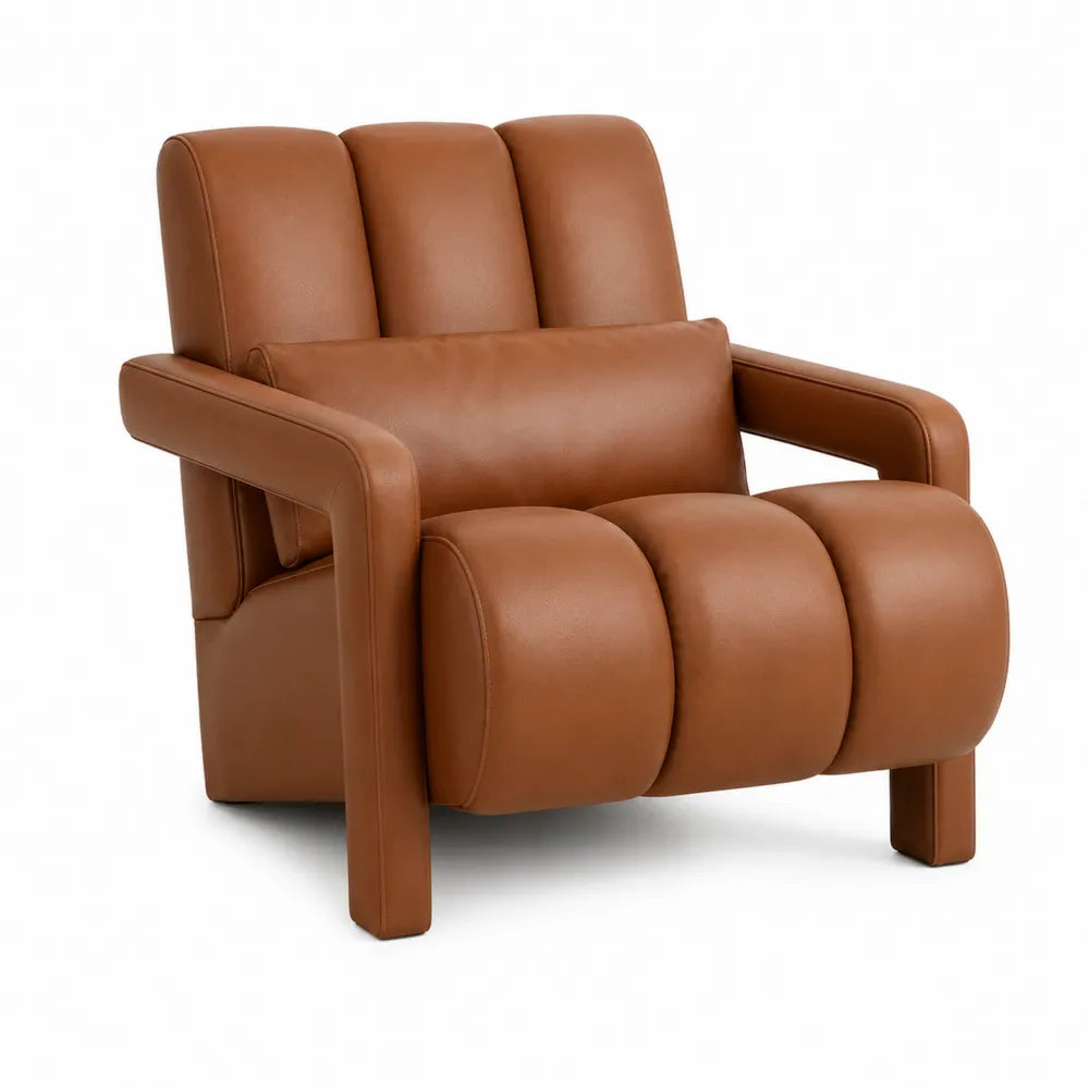 Brown PU Leather Armchair with Cushioned Back and Seat