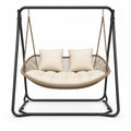 Outdoor Steel Frame Hammock with Synthetic Rope and Beige Polyester Cushions