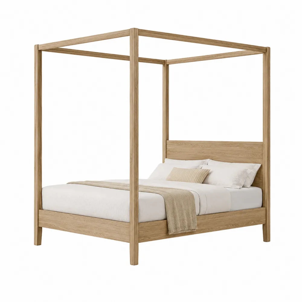 Wooden Canopy Bed Solid Oak Queen Size