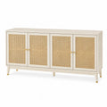 Sideboard Buffet Solid Wood Rattan Beige 160cm x 40cm x 80cm