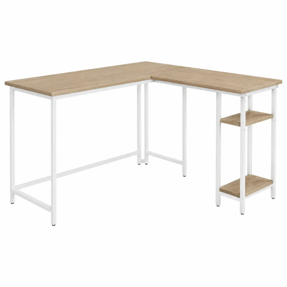 L-Shaped Desk with Metal Frame, Oak and White, 150cm x 120cm