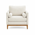 Bouclé Fabric Armchair with Wood Legs Cream 90cm
