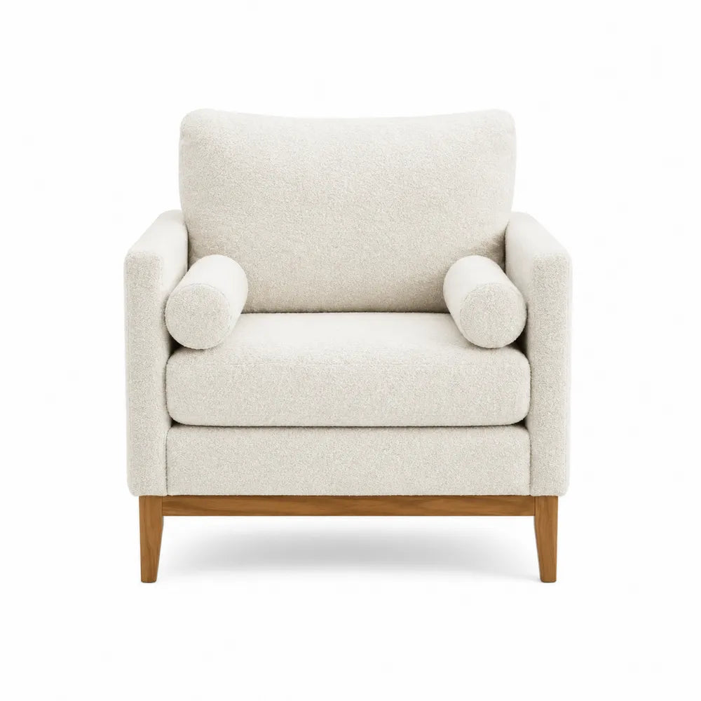 Bouclé Fabric Armchair with Wood Legs Cream 90cm
