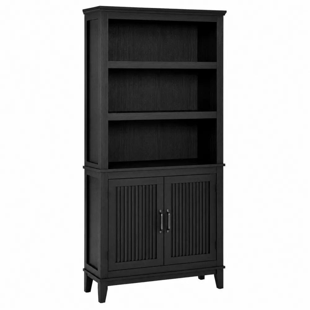 Engineered Wood 3-Shelf Bookcase with Double Doors Black 180cm