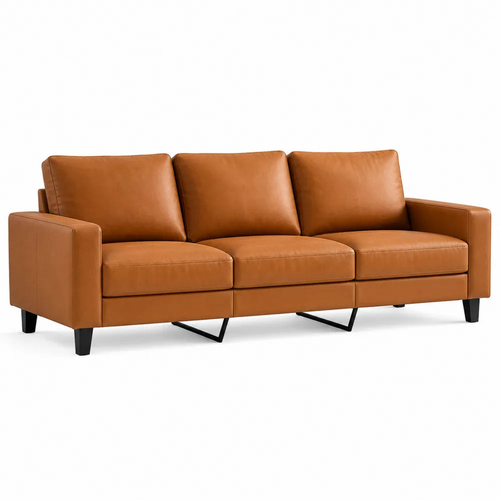 3-Seater Faux Leather Sofa with Metal Legs Camel 210cm