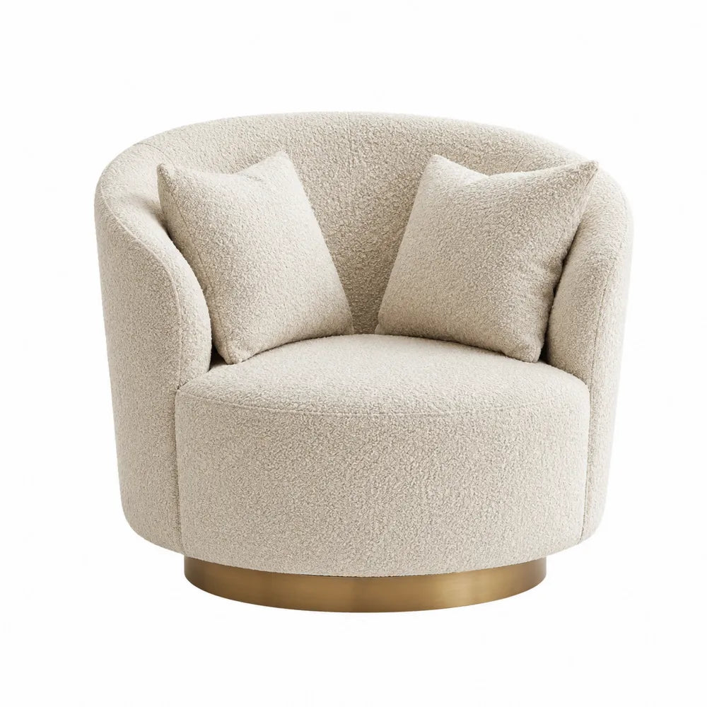 Beige Polyester Swivel Chair with Cushions 75cm