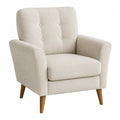Beige Fabric Upholstered Armchair with Wooden Legs