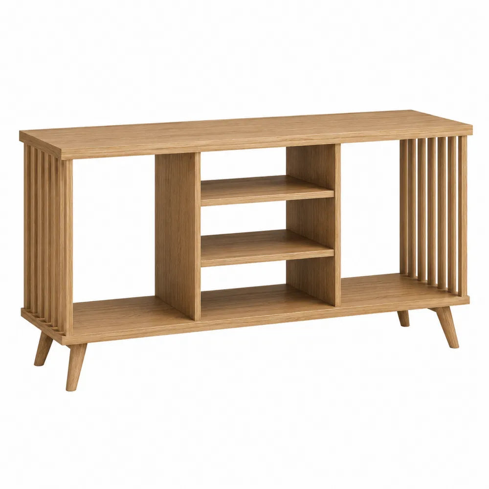 Wooden TV Stand with Shelves Oak 120cm