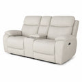 Fabric Reclining Loveseat Sofa with Cup Holders, Beige, 152cm x 94cm x 102cm