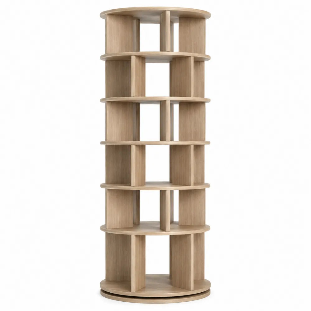 Rotating Tower Bookshelf Wood Natural Finish 60x60x180 cm