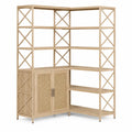 Wood Corner Bookcase with Rattan Doors Natural Finish 180cm