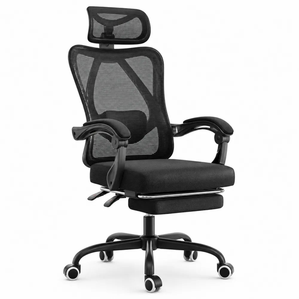 Ergonomic Mesh Office Chair with Headrest and Footrest Black