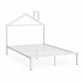White Metal House Bed Frame with Headboard Design