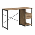 Wood and Metal Desk with Drawer and Shelves