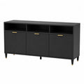 Black Engineered Wood Sideboard with Storage Shelves 160x40x80 cm