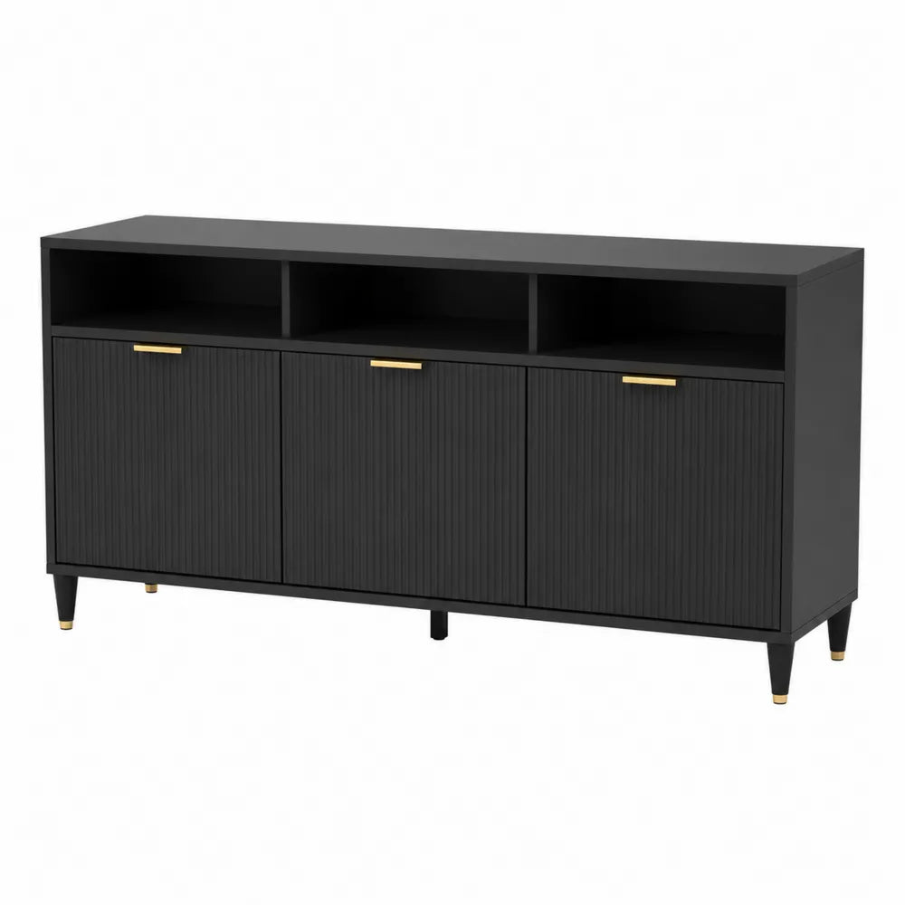 Black Engineered Wood Sideboard with Storage Shelves 160x40x80 cm