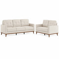 Beige Fabric Sofa Set with Wooden Base