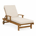 Teak Wood Sun Lounger with Adjustable Backrest and Cream Cushions