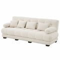 Beige Fabric 3-Seater Sofa with Cushions and Wooden Legs