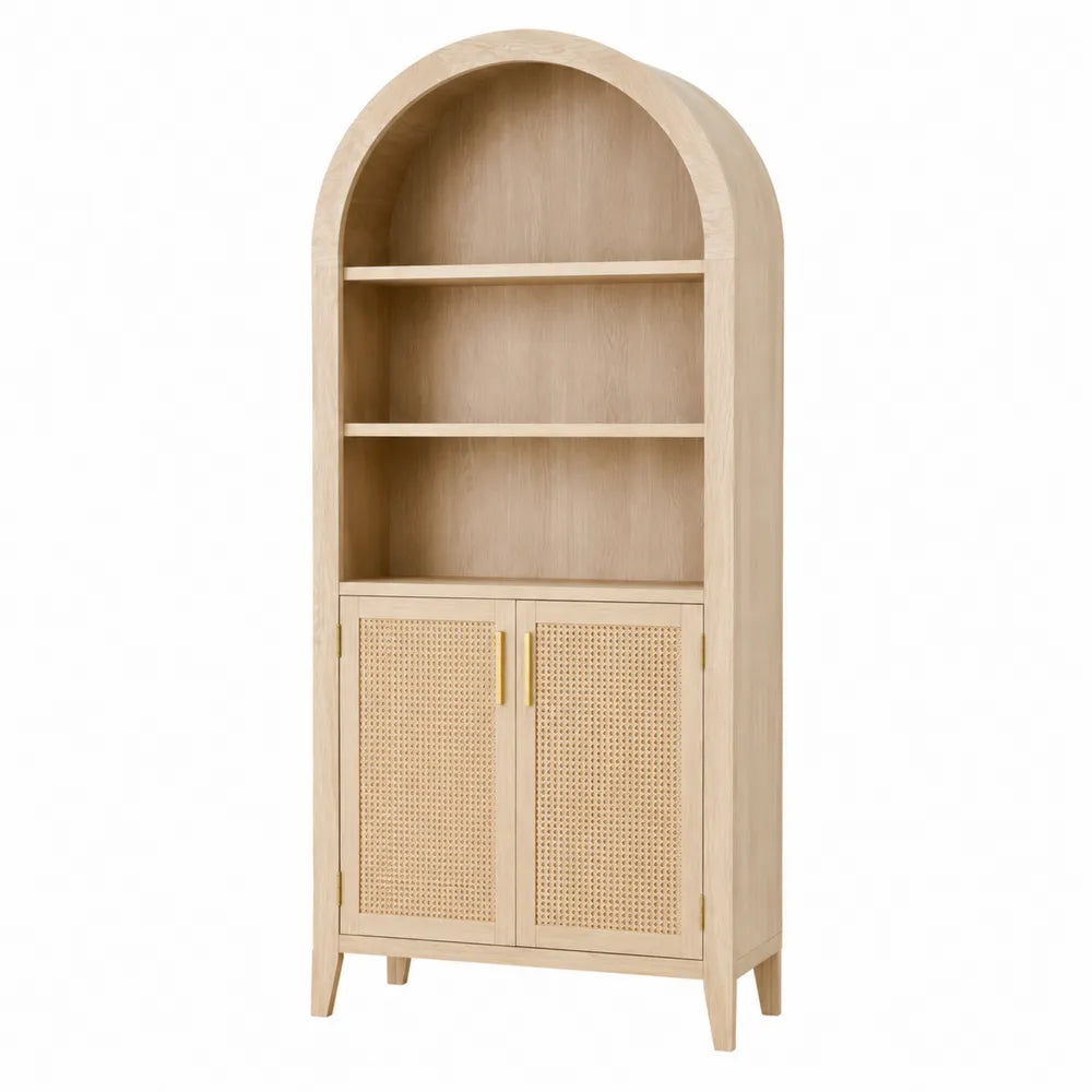 Arched Wood Storage Cabinet with Rattan Doors