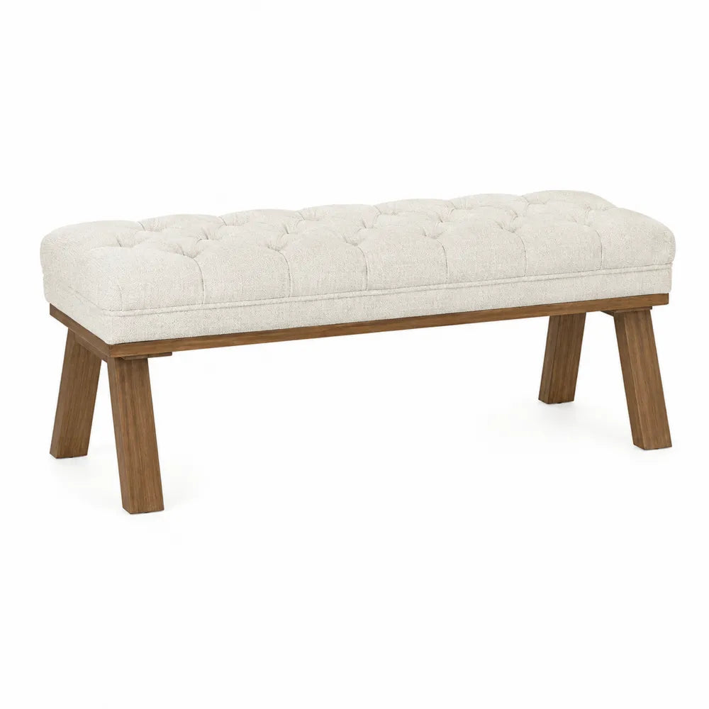 Tufted Fabric Bench with Solid Wood Frame Beige 120cm