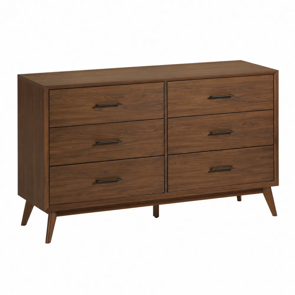 Wood 6-Drawer Dresser with Metal Handles 150cm