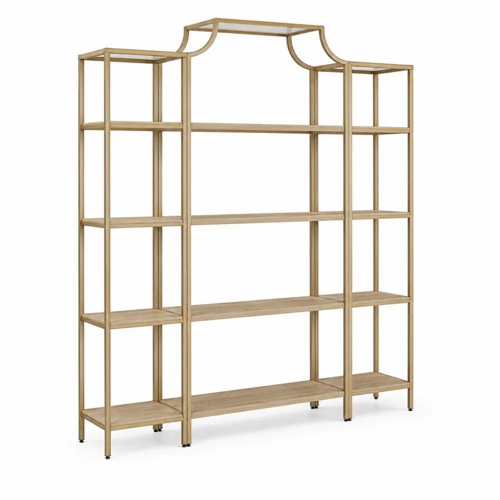 Metal Frame Bookcase with Natural Wood Veneer Shelves 197cm x 150cm x 35cm