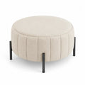 Round Fabric Ottoman with Metal Legs, Beige, 55 cm