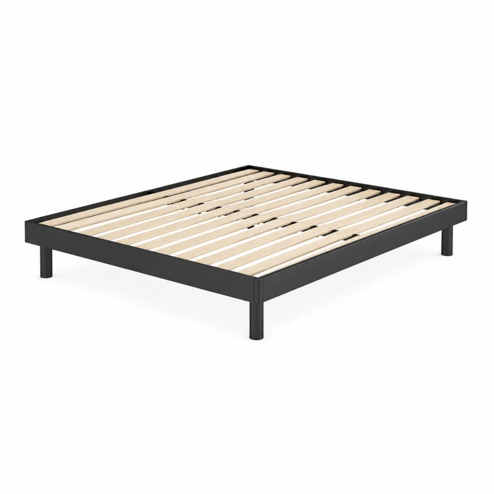 Steel Platform Bed Frame with Wooden Slats, Black, 203cm x 152cm x 36cm