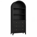 Wood Tall Arch Bookcase with Drawers Black 200cm x 90cm x 40cm