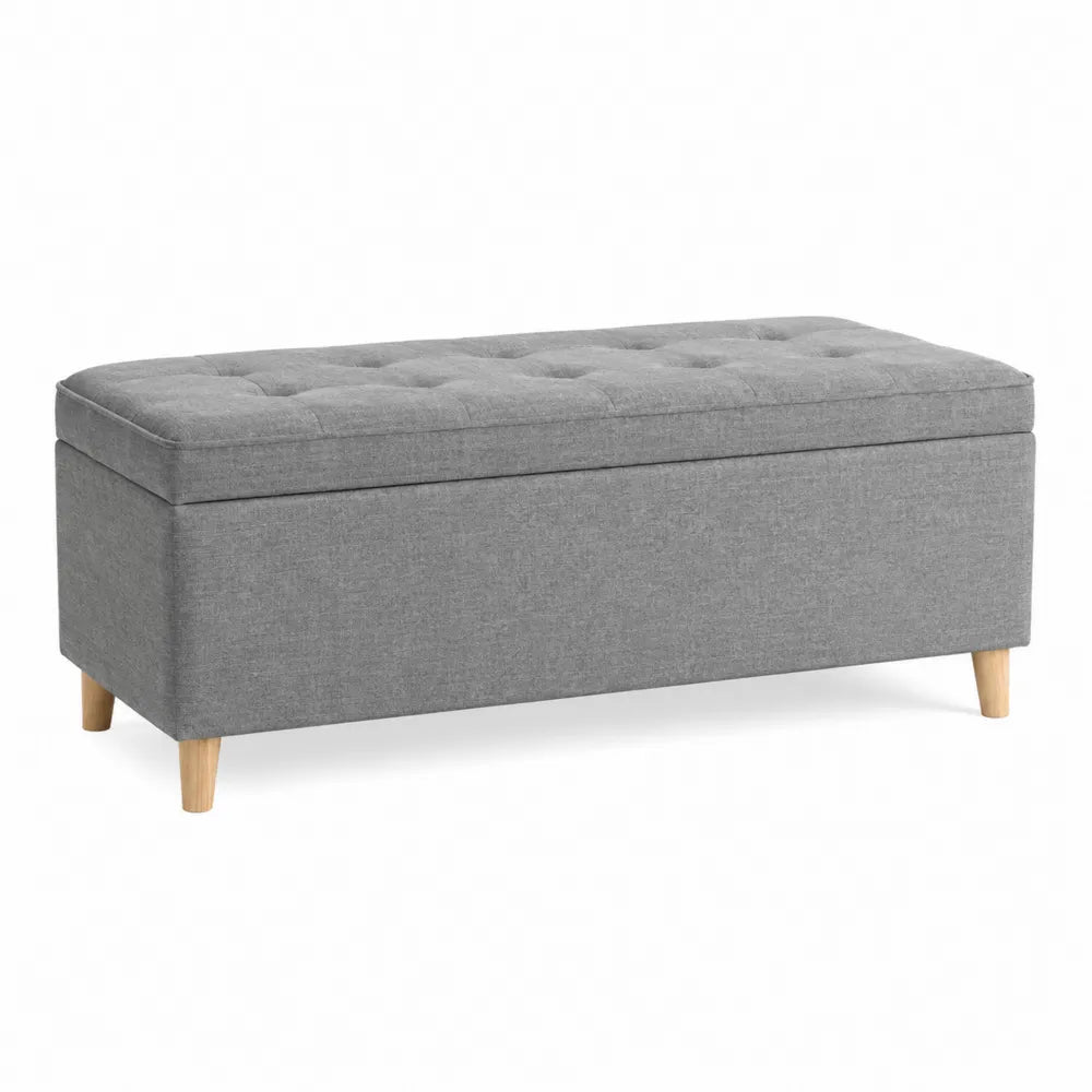 Rectangular Polyester Fabric Storage Ottoman Gray 120cm