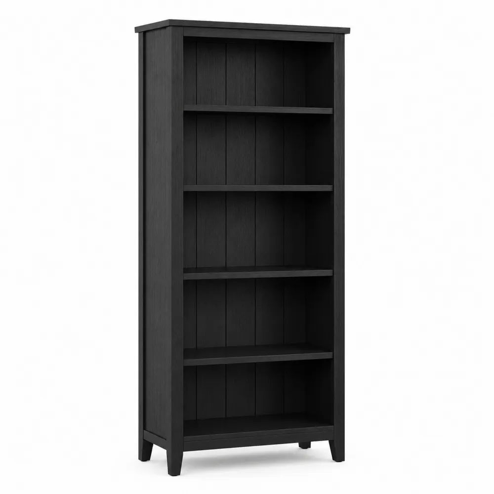 5-Shelf Black Wood Bookcase 180cm x 75cm x 30cm