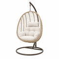 Outdoor Hanging Egg Chair Wicker Steel Beige Cushion
