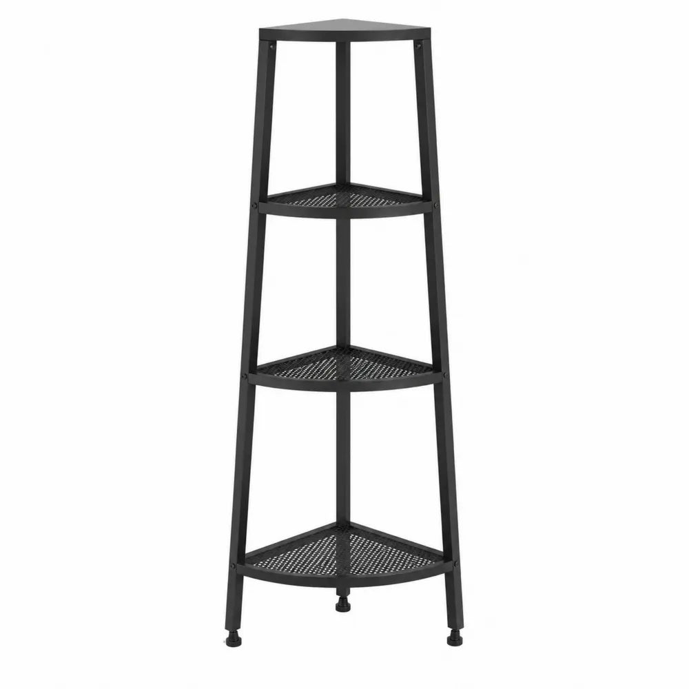 Triangular Metal Corner Shelf Unit Black Powder-Coated Steel 3 Tier