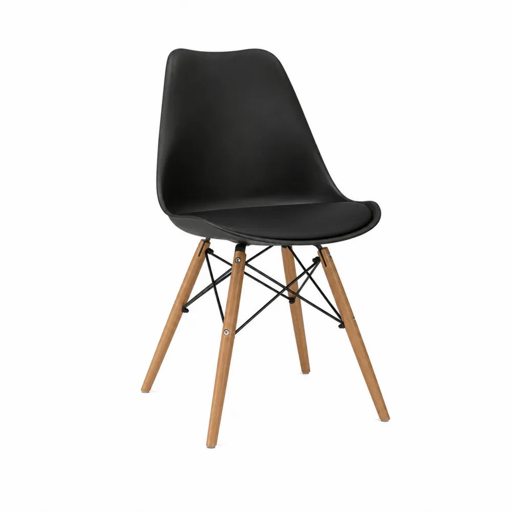 Black Plastic Dining Chair with Wood Legs 82cm