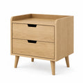 Oak Veneer Nightstand with Two Drawers