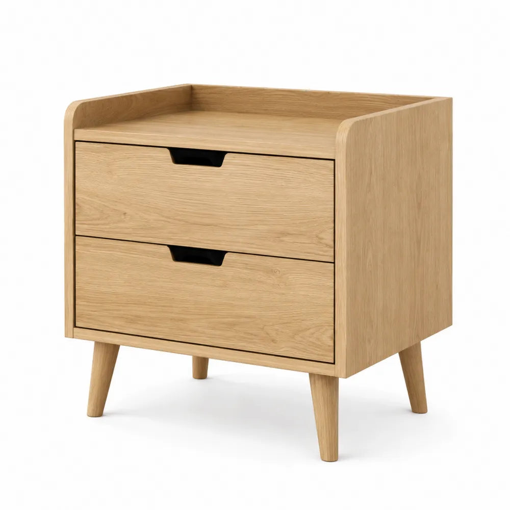 Oak Veneer Nightstand with Two Drawers