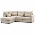 Sectional L-Shaped Corduroy Sofa Set Beige 280cm x 150cm