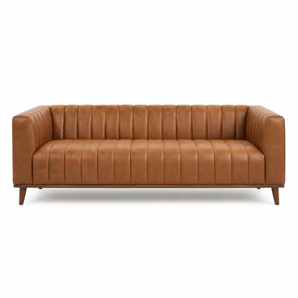 3-Seater Leather Sofa with Wood Legs