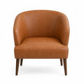 Brown Faux Leather Barrel Chair with Wooden Legs