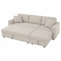 Sectional Sofa Bed with Corduroy Upholstery Beige with Chaise and Cushions