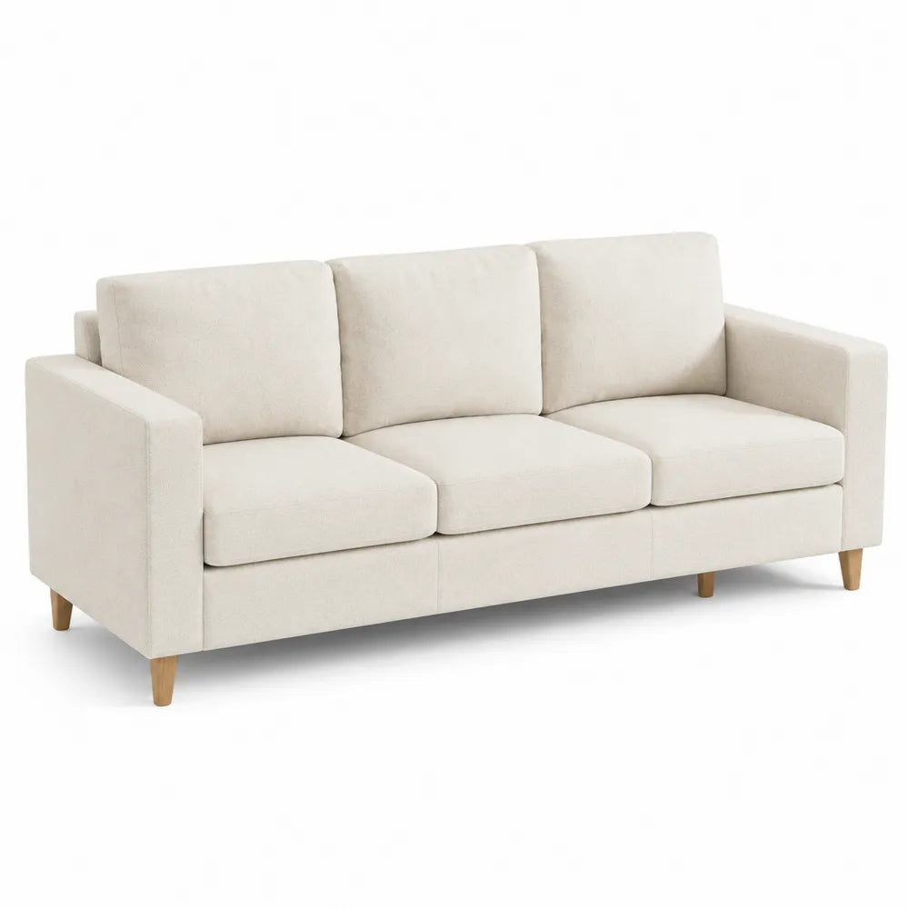 Three-Seater Fabric Sofa Polyester Beige 210cm