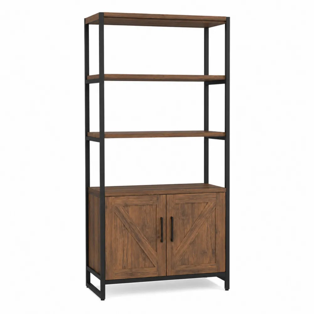 Industrial Wood Metal Bookcase with Cabinet 4-Tier Brown 80x30x180 cm
