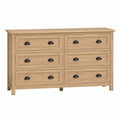 Oak 6-Drawer Dresser with Black Metal Handles 150cm x 45cm x 80cm