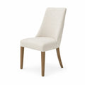 Beige Polyester Dining Chair with Solid Wood Legs