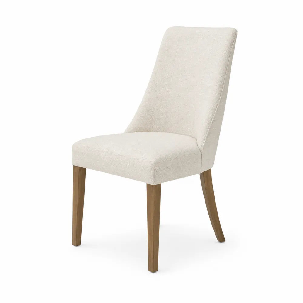 Beige Polyester Dining Chair with Solid Wood Legs