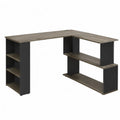 L-Shaped Desk with Shelving Unit Wood Black/Walnut 150cm x 120cm x 75cm